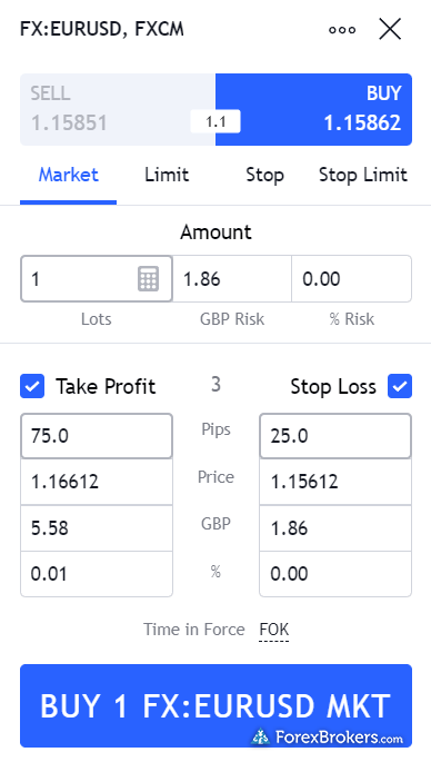 FXCM TradingView web platform trade ticket FXCM TradingView web platform trade ticket